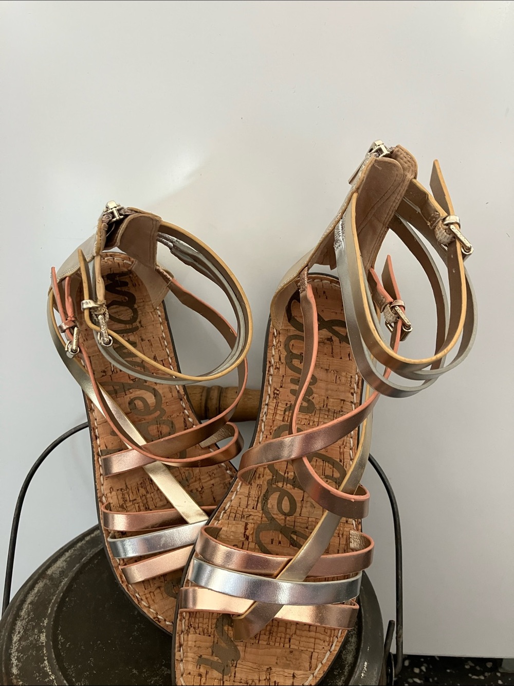 Sam Edelman Metallic Multi-Strap Sandals in Rose Gold, Silver, and Gold